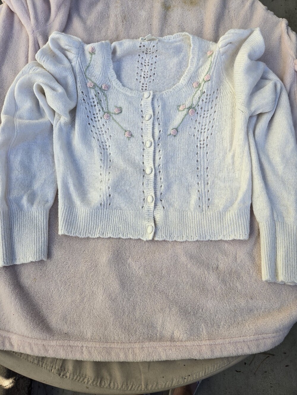 For Love & Lemons Cream Cardigan with Pink Rose Embroidery